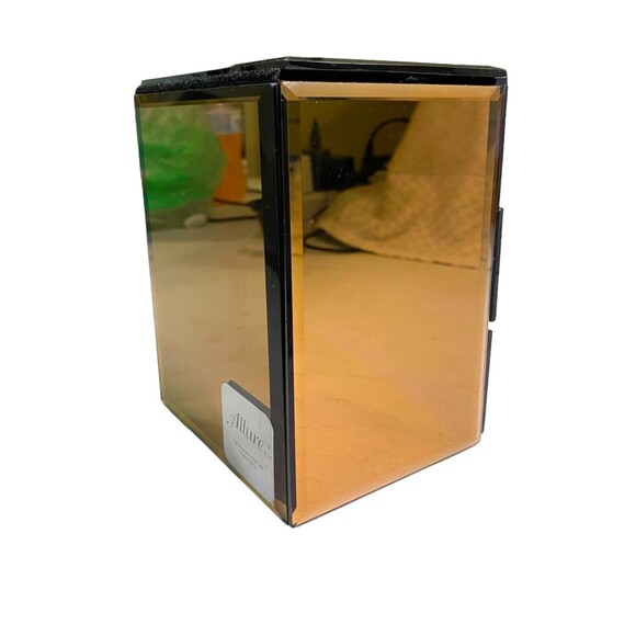 Allure Mirrored Jewelry Box Amber Smoke 3 Compartments Clear Crystal Gem Knobs - Picture 15 of 16